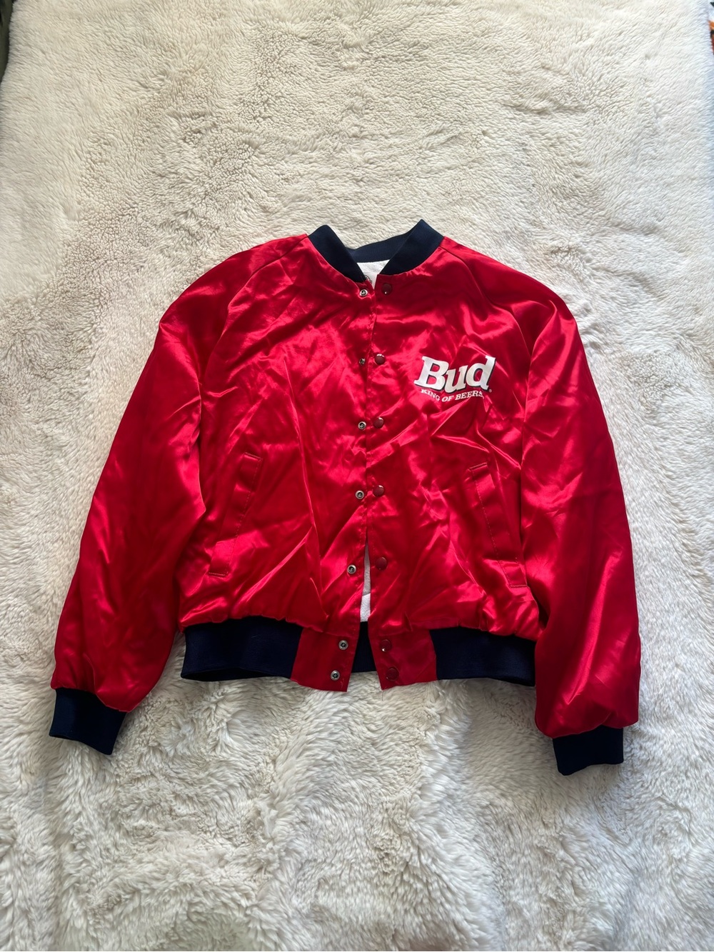 VTG 90s Budweiser Red Satin Bomber Jacket